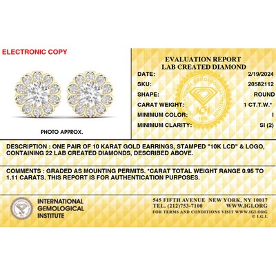 ​​​​​​​​​​​​​​10K Solid Gold 1 CT. T.W. Lab-Grown Diamond Frame Flower Studs