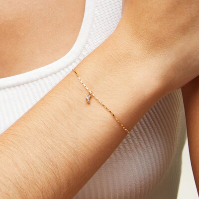 10K Solid Gold Lab-Grown Diamond Accent Moon Charm
