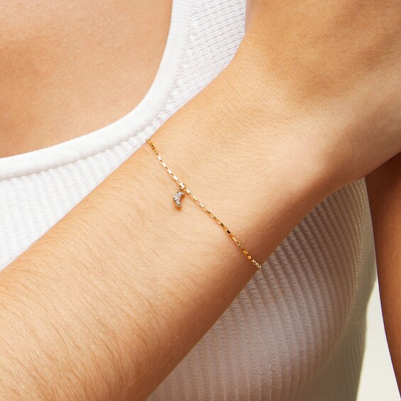 10K Solid Gold Lab-Grown Diamond Accent Moon Charm