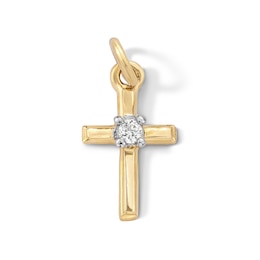 10K Solid Gold Lab-Grown Diamond Accent Cross Charm