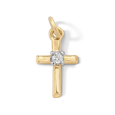 10K Solid Gold Lab-Grown Diamond Accent Cross Charm