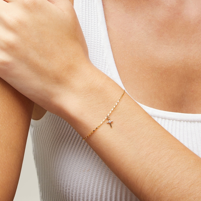 Main Image 2 of 10K Solid Gold Lab-Grown Diamond Accent Cross Charm