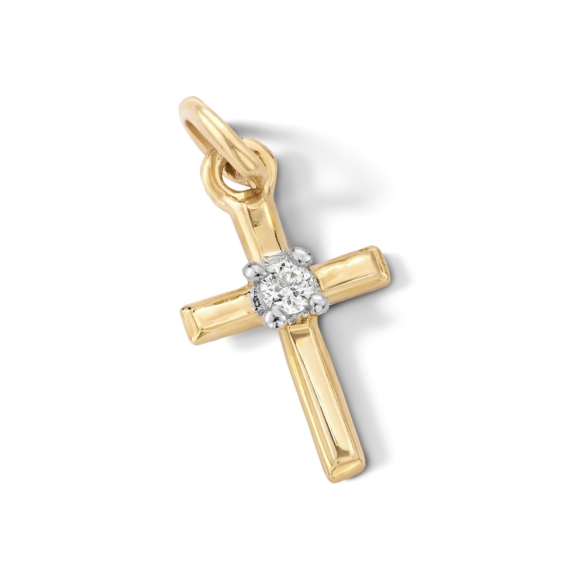 Main Image 3 of 10K Solid Gold Lab-Grown Diamond Accent Cross Charm