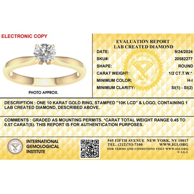 10K Gold / CT. T.W. Lab-Grown Diamond Solitaire Ring