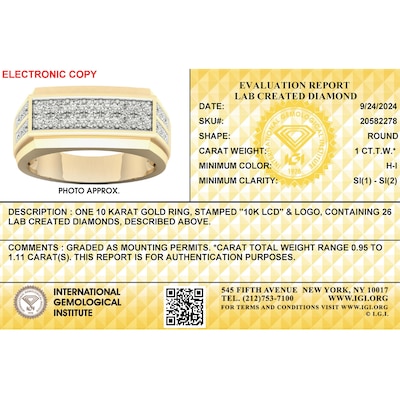 ​​​​​​​​​​​​​​10K Solid Gold 1 CT. T.W. Lab-Grown Diamond Double Row Ring