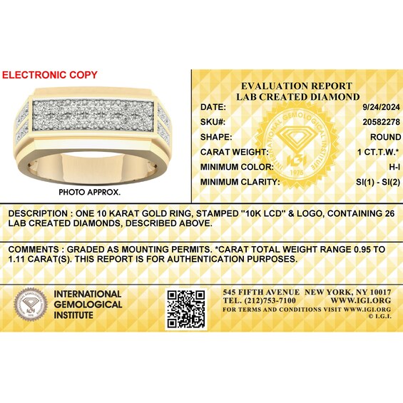 ​​​​​​​​​​​​​​10K Solid Gold 1 CT. T.W. Lab-Grown Diamond Double Row Ring