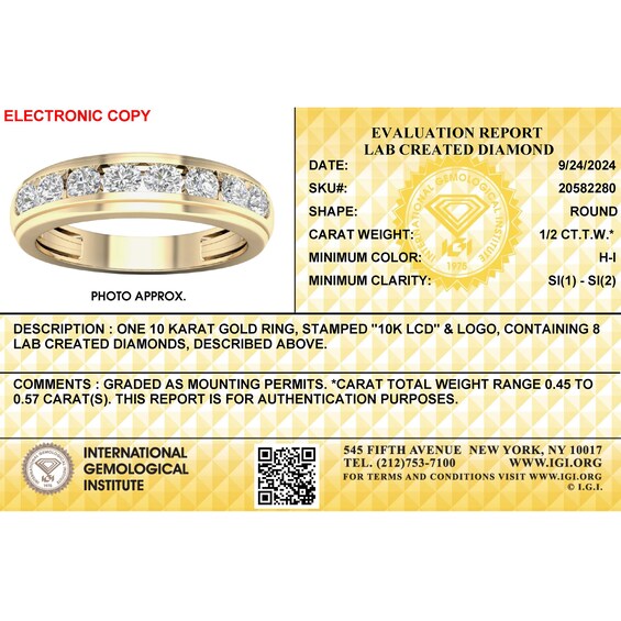 ​​​​​​​​​​​​​​10K Solid Gold 1/2 CT. T.W. Lab-Grown Diamond Eight Stone Ring