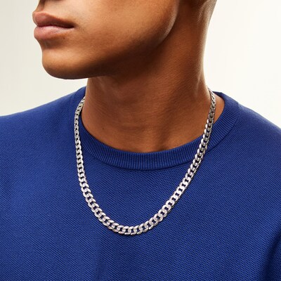 Sterling Silver Diamond Cut Flat Curb Chain Made in Italy - 22"