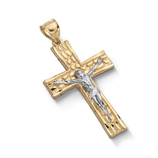 10K Gold Nugget Crucifix Two-Tone Necklace Charm