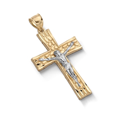 10K Gold Nugget Crucifix Two-Tone Necklace Charm