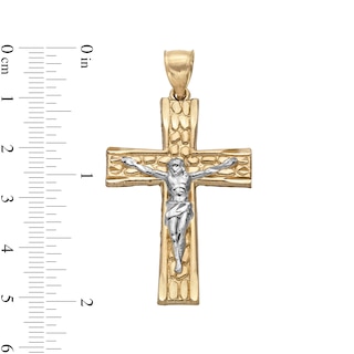 10K Gold Nugget Crucifix Two-Tone Necklace Charm
