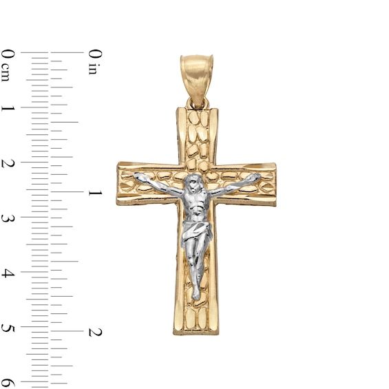 10K Gold Nugget Crucifix Two-Tone Necklace Charm