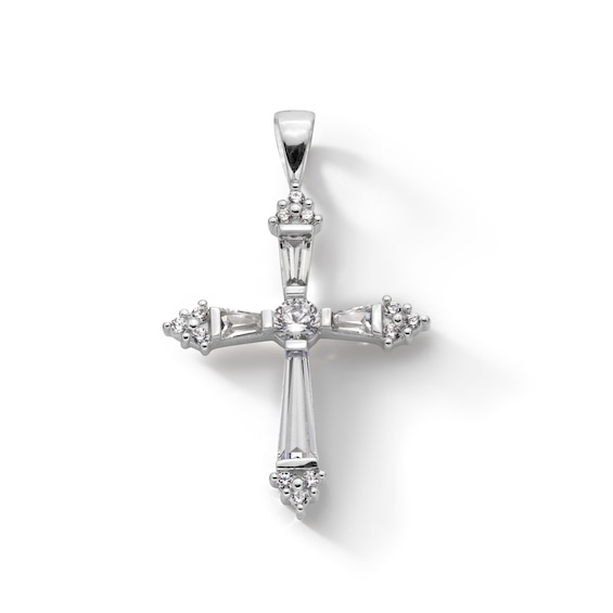 Sterling Silver CZ Baguette Cross Necklace Charm
