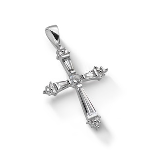 Sterling Silver CZ Baguette Cross Necklace Charm