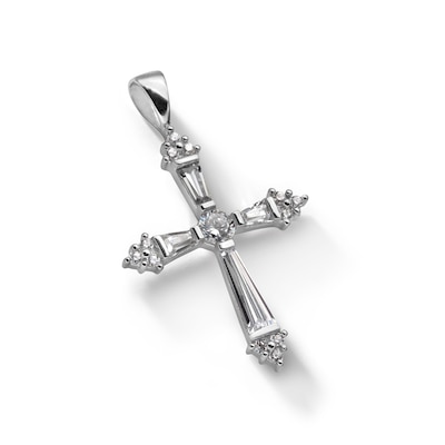 Sterling Silver CZ Baguette Cross Necklace Charm