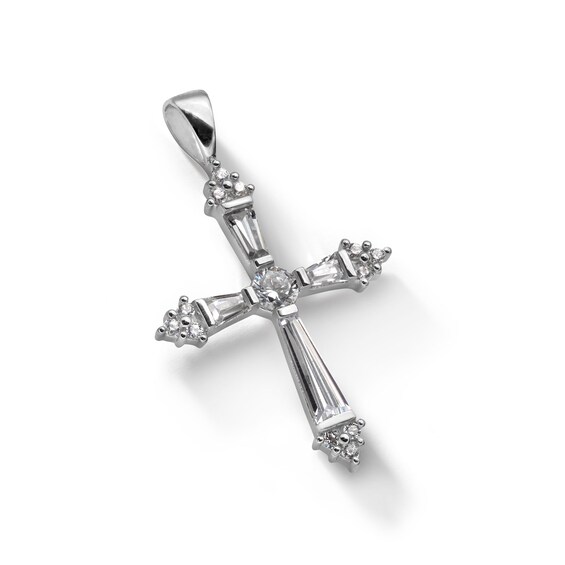 Sterling Silver CZ Baguette Cross Necklace Charm