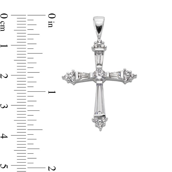 Sterling Silver CZ Baguette Cross Necklace Charm