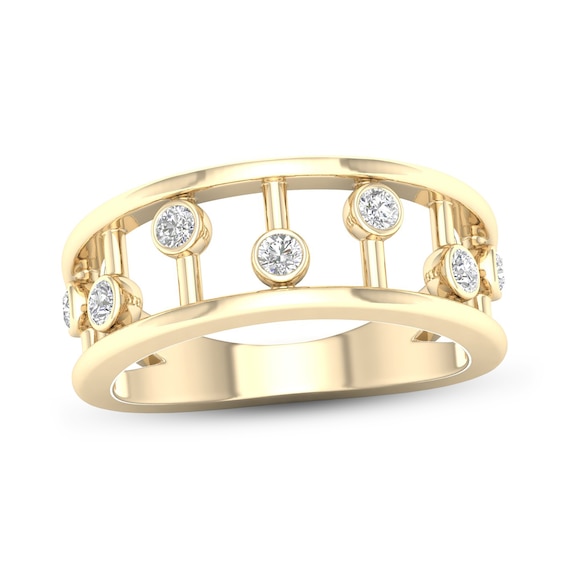 ​​​​​​​​​​​​​​10K Solid Gold 1/4 CT. T.W. Lab-Created Diamond Bezel-Set Bar Ring