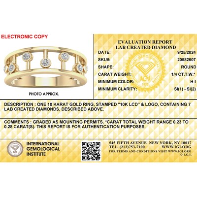​​​​​​​​​​​​​​10K Solid Gold 1/4 CT. T.W. Lab-Grown Diamond Bezel-Set Bar Ring