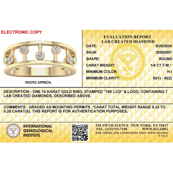 ​​​​​​​​​​​​​​10K Solid Gold 1/4 CT. T.W. Lab-Grown Diamond Bezel-Set Bar Ring