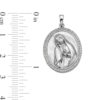 Sterling Silver CZ Virgin Mary Medallion Necklace Charm