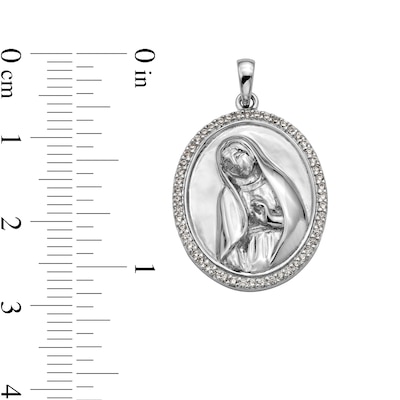 Sterling Silver CZ Virgin Mary Medallion Necklace Charm