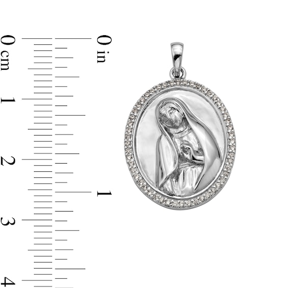 Sterling Silver CZ Virgin Mary Medallion Necklace Charm