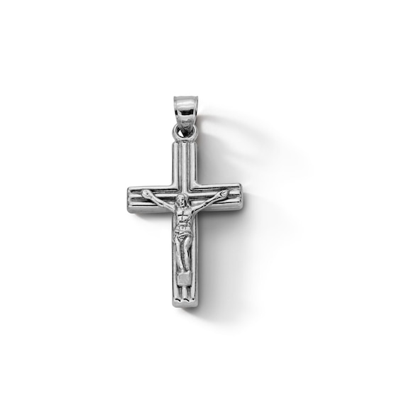 14K Hollow White Gold Crucifix Necklace Charm