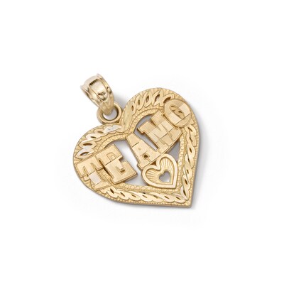 10K Solid Gold Te Amo Heart Necklace Charm