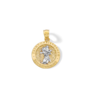 10K Solid Gold Saint Christopher Medallion Two-Tone Necklace Charm