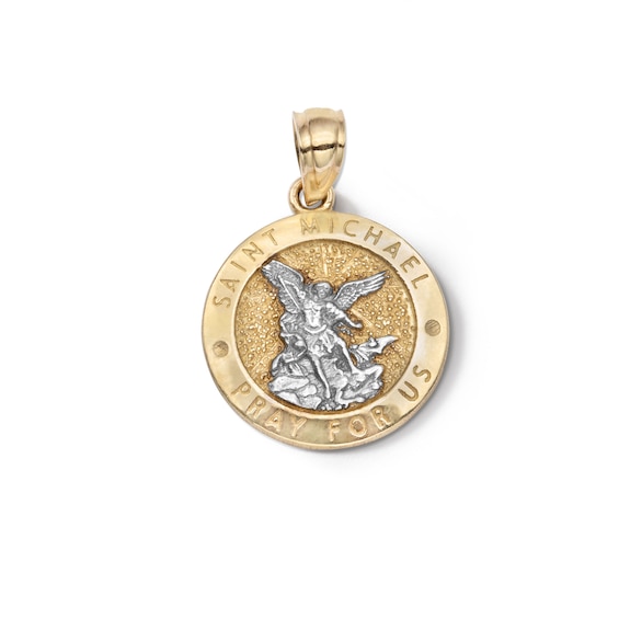 10K Solid Gold Saint Christopher Medallion Two-Tone Necklace Charm
