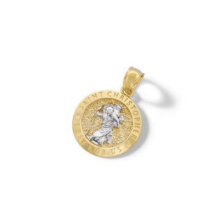 10K Solid Gold Saint Christopher Medallion Two-Tone Necklace Charm