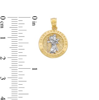 10K Solid Gold Saint Christopher Medallion Two-Tone Necklace Charm