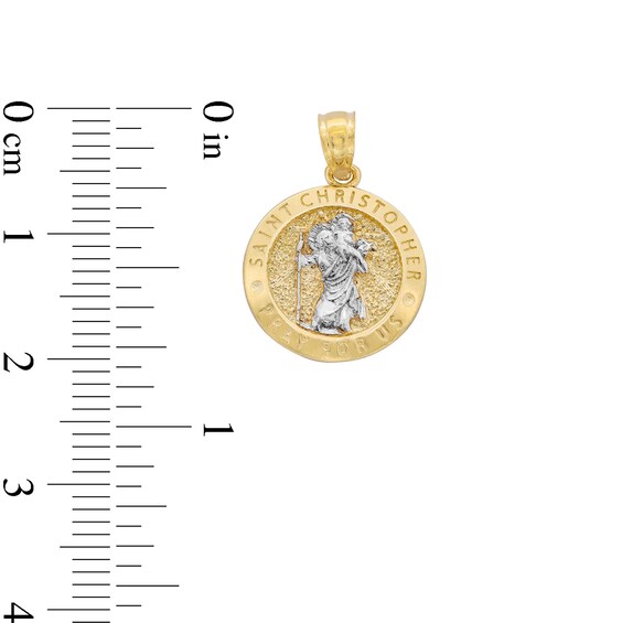 10K Solid Gold Saint Christopher Medallion Two-Tone Necklace Charm