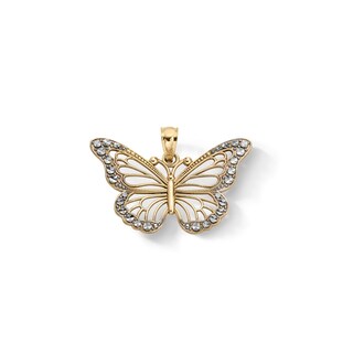 10K Solid Gold Diamond Cut Butterfly Two-Tone Necklace Charm