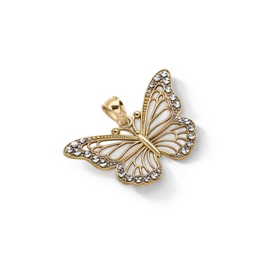 10K Solid Gold Diamond Cut Butterfly Two-Tone Necklace Charm