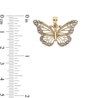 10K Solid Gold Diamond Cut Butterfly Two-Tone Necklace Charm