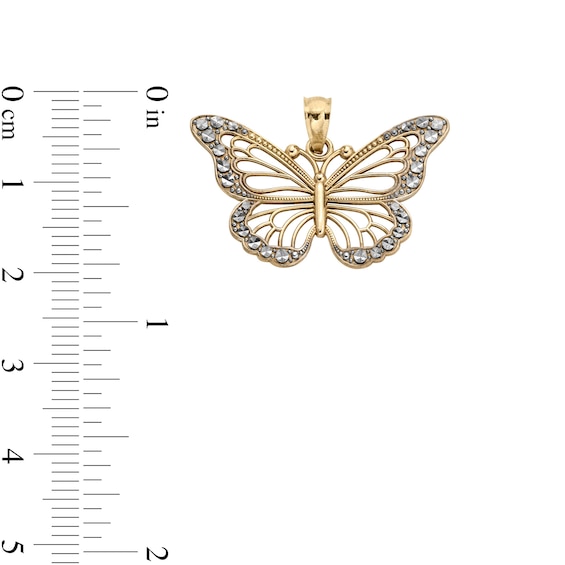 10K Solid Gold Diamond Cut Butterfly Two-Tone Necklace Charm
