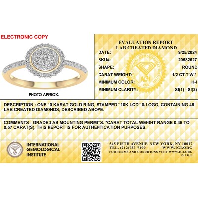 10K Gold 1/2 CT. T.W. Lab-Grown Diamond Cluster Round Ring