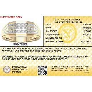 ​​​​​​​​​​​​​​10K Solid Gold 1/2 CT. T.W. Lab-Grown Diamond Rounded Three Row Ring