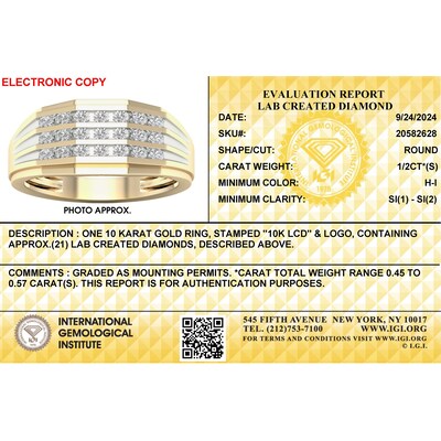 ​​​​​​​​​​​​​​10K Solid Gold 1/2 CT. T.W. Lab-Grown Diamond Rounded Three Row Ring