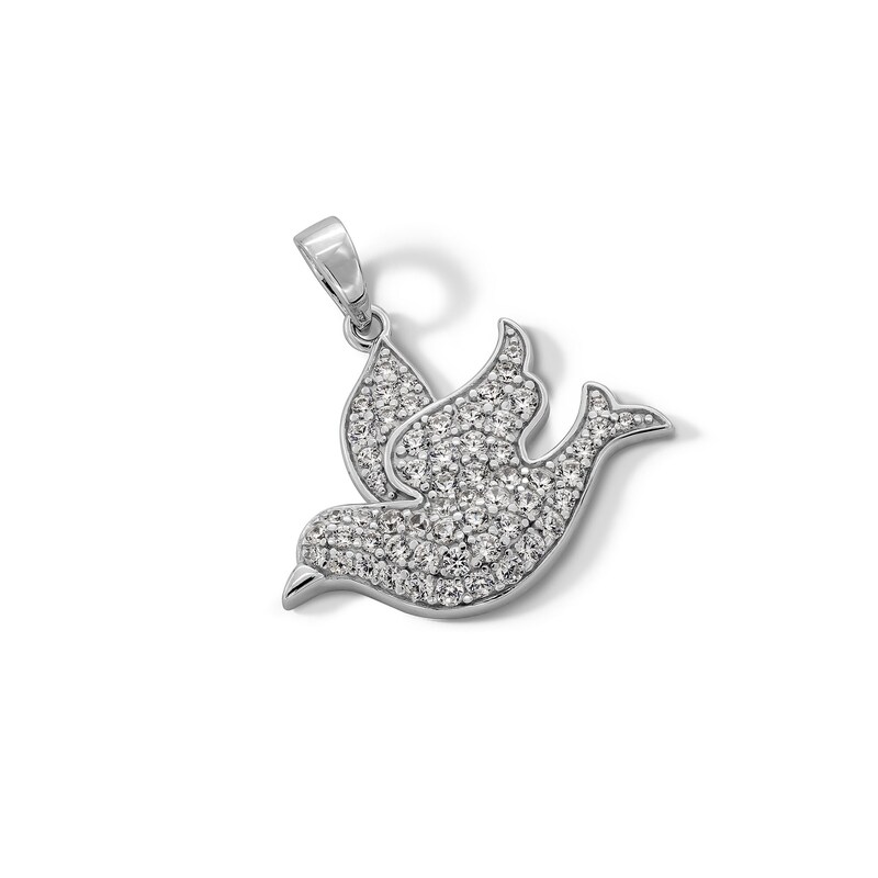 Main Image 3 of Sterling Silver CZ Dove Necklace Charm