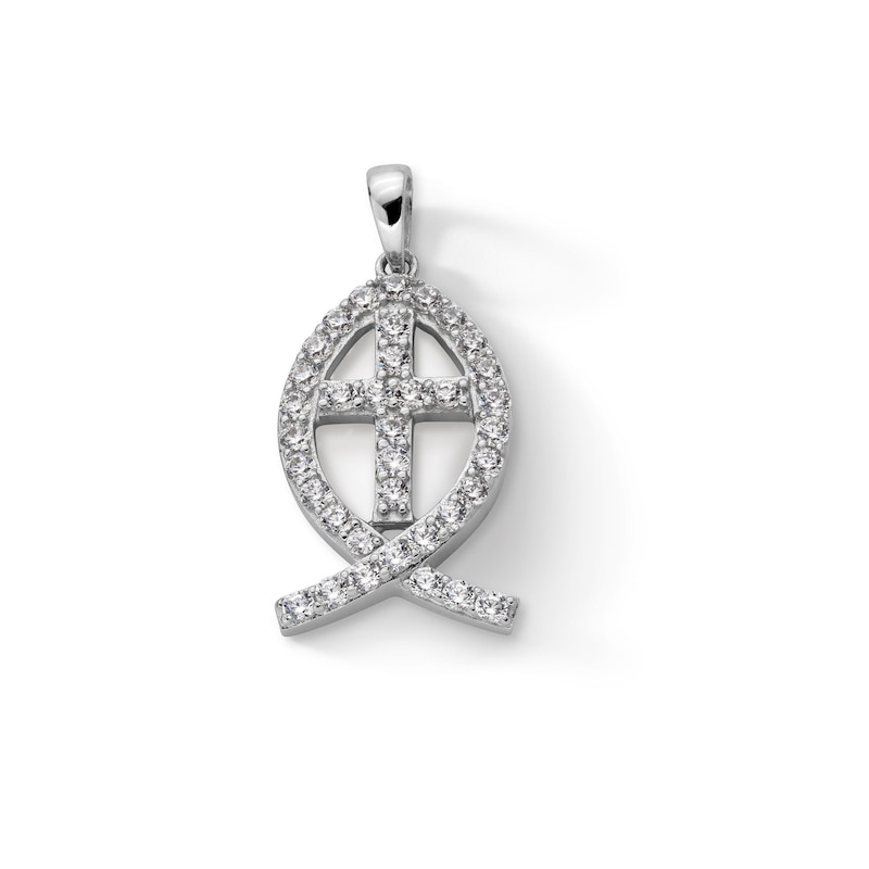Sterling Silver CZ Ichthus Necklace Charm