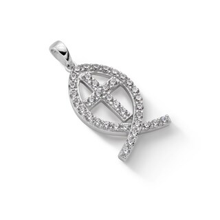 ​​​​​​​Sterling Silver CZ Ichthus Necklace Charm