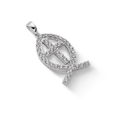 ​​​​​​​Sterling Silver CZ Ichthus Necklace Charm