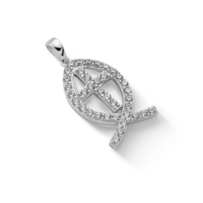 Main Image 3 of ​​​​​​​Sterling Silver CZ Ichthus Necklace Charm