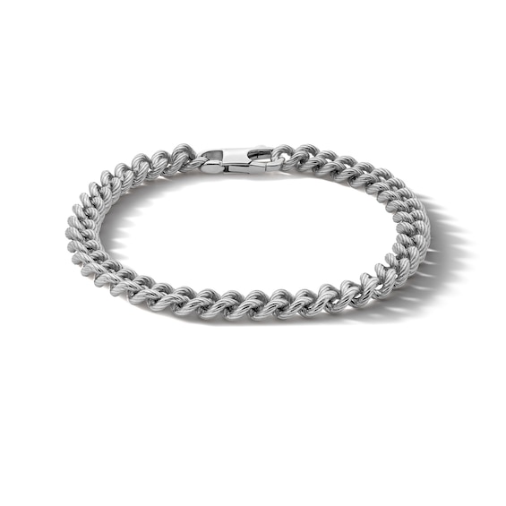 Sterling Silver Textured Curb Chain Bracelet Made in Italy - 8.5"