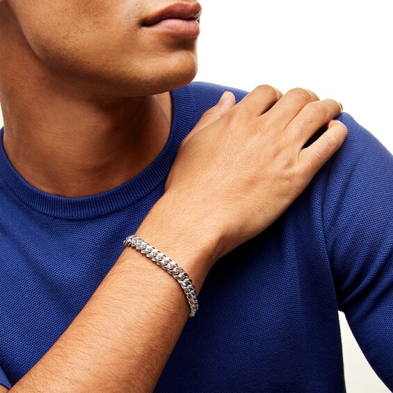 Sterling Silver Diamond Cut Cuban Chain Bracelet Made in Italy - 8.5"
