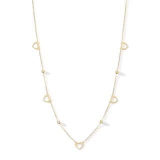 10K Solid Gold Heart Station Chain Made in Italy - 18"