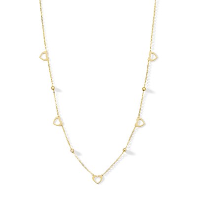 10K Solid Gold Heart Station Chain Made in Italy - 18"
